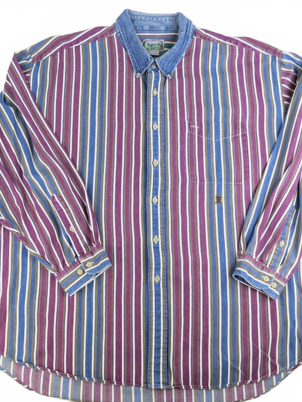 Vintage Siegfried Men's Striped Denim Button-Up Shirt 3X